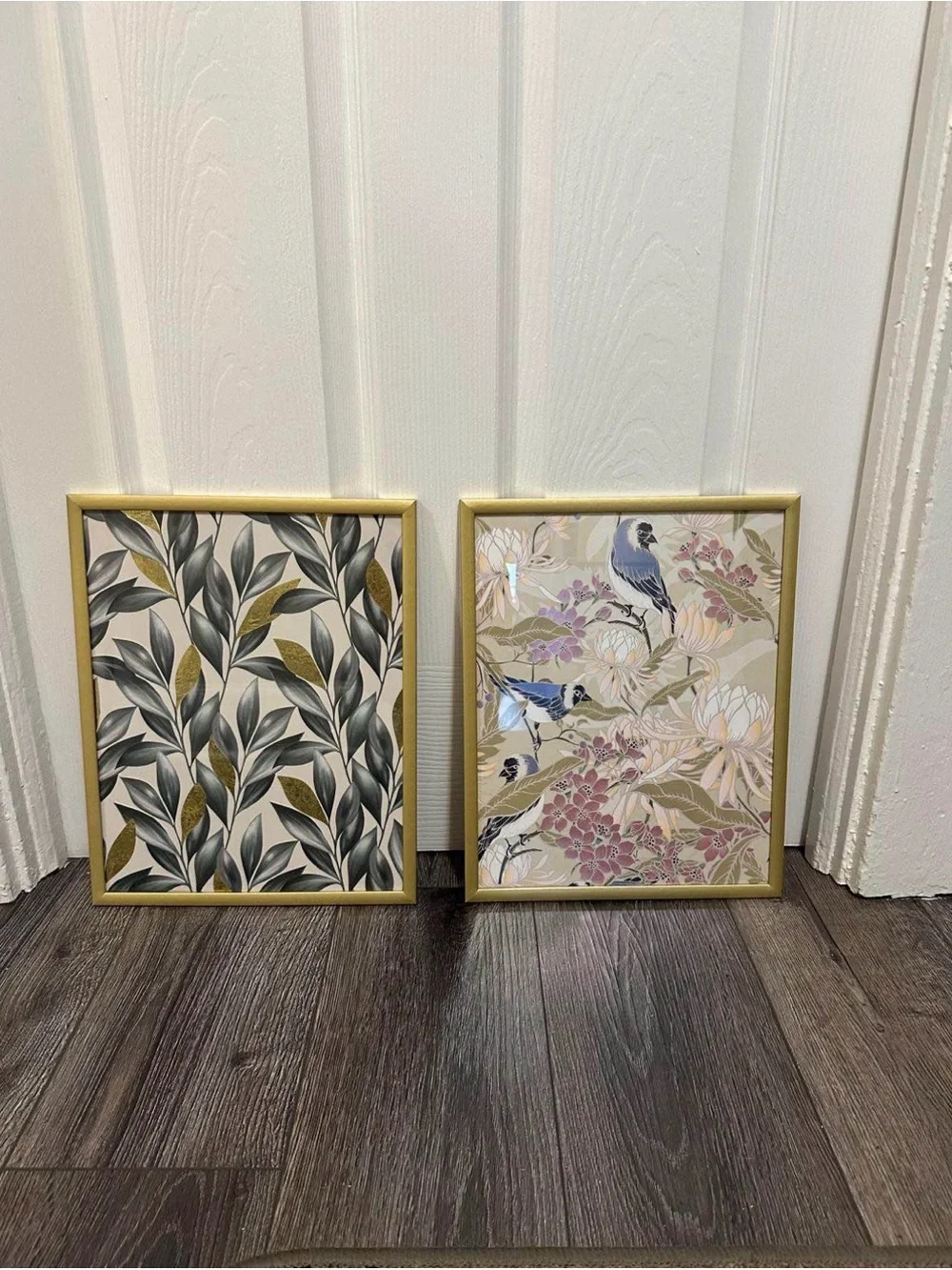 Set of 2 Gold Framed Botanical & Bird Wall Art 14.8” x 11.8”